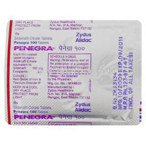 Penegra, Sildenafil Citrate 100 mg Packaging informatio