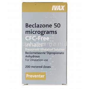 Beclazone CFC-Free Inhaler, Beclometasone Dipropionate Anhydrous 50mcg 200MD Ivax manufacturer