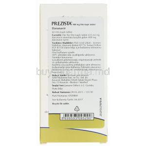 Prezista, Darunavir monoethanolate 400mg box (Turkey)