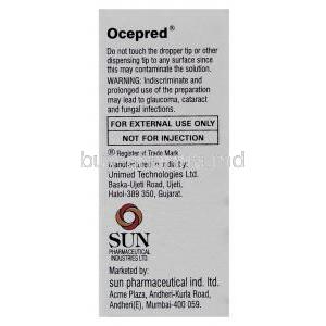 Ocepred, Prednisolone Acetate/ Ofloxacin  Eye Drops (Sun pharma)  manufacturer information