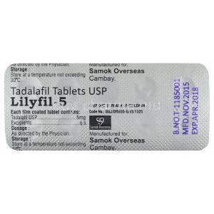 Lilyfil, Generic Cialis, Tadalafil 5mg blister pack