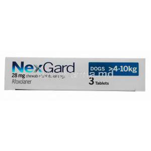 NexGard,Afoxolaner, 28mg Chewable Tablets for Dogs 4-10 Kg 3 Tablets