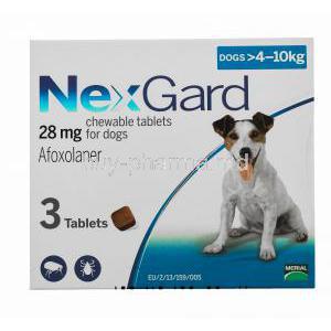 NexGard,Afoxolaner, 28mg Chewable Tablets for Dogs 4-10 Kg 3 Tablets