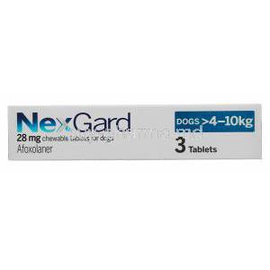 NexGard,Afoxolaner, 28mg Chewable Tablets for Dogs 4-10 Kg 3 Tablets