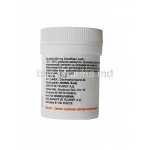 Antabus, Disulfiram Dumex, 500mg 25 Tabs, bottle with information