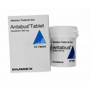 Antabus, Disulfiram Dumex, 500mg 25 Tabs, box and bottle