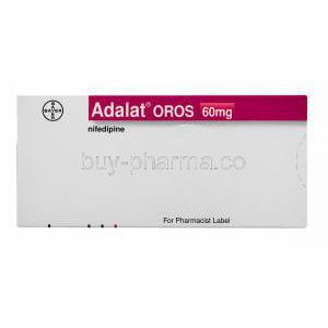 Adalat Oros, Nifedipine  60mg, 30 tablets, box information