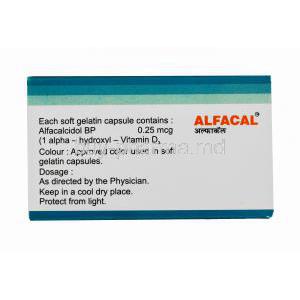 Generic Calciferol. Alfacalcidol capsure, 0.25mcg, dosage instructions and box contents