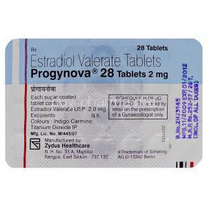 Progynova , Estradiol 2 mg Tablet Schering Packaging information