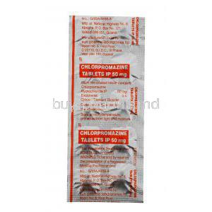 Generic Largactil, Chlorpromazine 50mg, blister pack