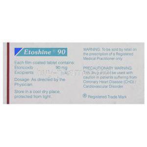 Etoshine, Generic Arcoxia, Etoricoxib, 90 mg Tablet (Sun Pharma) Composition