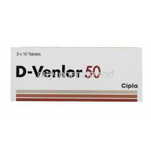 D- Venlor 50, Cipla, Desvenlafaxine Succinate E. R 50mg 30tabs, Box packaging front view