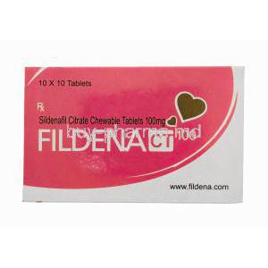 Fildena, Sildenafil Citrate Chewable Tablets 100mg 100tabs, Box front presentation