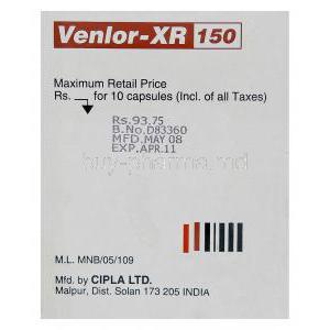 Venlor-XR, Generic Effexor, Venlafaxine XR 150 mg Capsule Cipla Manufactuer