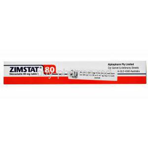 Generic Zocor, Zimstat, Simvastatin 80mg 30 tablets, Alphapharm, Box side presentation with warning sign