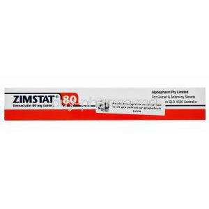 Generic Zocor, Zimstat, Simvastatin 80mg 30 tablets, Alphapharm, Box side view