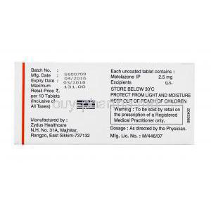 Generic Zaroxolyn/ Mykrox, Metolazone Tablets IP, Zytanix 2.5mg Zydus CND, box back presentation, Batch no, mfg. date, exp. date, contents of each tablet, storage and dosage instructions, warning label, Manufactured by Zydus Healthcare