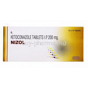 Generic Nizoral, Ketoconazole Tablet I.P. 200mg, 10 x 10 tablets, Intas, Box front Presentation