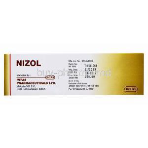 Generic Nizoral, Ketoconazole Tablet I.P. 200mg, 10 x 10 tablets, Intas, Box side presentation, Marketed by Intas Pharmaceuticals ltd, Batch no, Mfg Date, Exp date