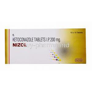 Generic Nizoral, Ketoconazole Tablet I.P. 200mg, 10 x 10 tablets, Intas, Box side Presentation