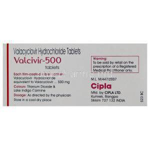 Valcivir, Generic  Valtrex, Valaciclovir 500 mg Cipla Manufacturer