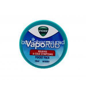 Vicks Vaporub Vaporizing Ointment, pocket pack, 10ml , relieves 6 cold symptoms, tube front view