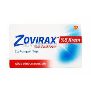 Zovirax Eye Ointment, 2g 5% asiklovir, box front presentation, GSK