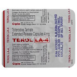 Terol LA, Generic Detrol LA , Tolterodine XR 4 mg Blister pack