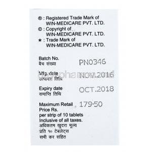 Myospaz Forte, Chlorzoxazone/ Diclofenac / Paracetamol, Win Medicare, box side presentation with batch no, Mfg Date, Exp Date