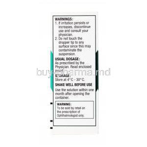 Azopt Eye Solution, Brinzolamide ophthalmic suspension USP, 5ml sterile, box side presentation, warning label, dosage and storage instructions, instructions of use