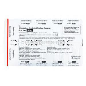 Pradaxa, Dabigatran Etexilate Mesilate, blister pack back information