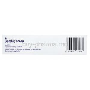 Ovestin Vaginal Cream, Oestriol, 1g, 1mg Oestriol, 15g, Aspen, Box side presentation, directions for use