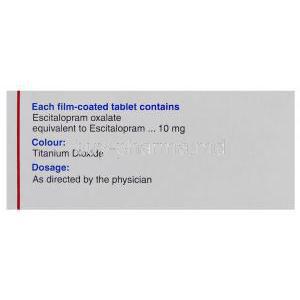 S Citadep, Generic  Lexapro, Escitalopram 20 mg Box composition