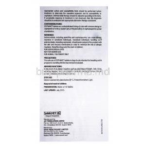 Cephavet, Cephalexin, 300mg, package insert back view information