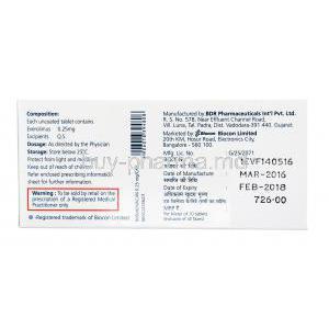 Advacan, Everolimus, 0.25mg, 3x10 tablets, Biocon, Box back presentation,  composition, dosage and storage instructions, warning label