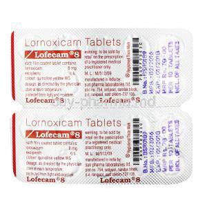 Lofecam, Lornoxicam, 8 mg tablet strip with information
