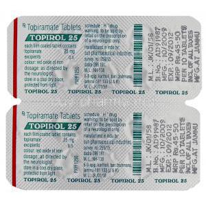 Generic  Topamax, Topiramate 25 mg Blister pack