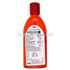 Ketocip, Ketoconazole shampoo,2% 100ml, shampoo bootle back presentation with information