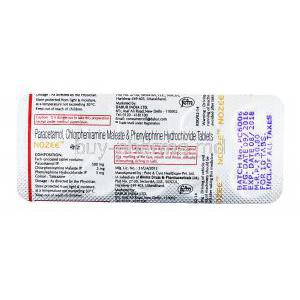 Chlorpheniramine Maleate/ Paracetamol/ Phenylephrine Hcl, blister pack back presentation, Nozee