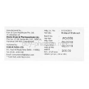 Chlorpheniramine Maleate/ Paracetamol/ Phenylephrine Hcl, 10 tabs, Nozee, box side presentation with information, manufactured and marketed by, exp date, batch no