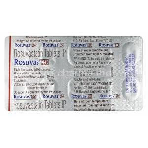 Rosuvas, Rosuvastatin 40mg tablets back