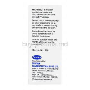 Polymyxin B sulfates/ Chloramphenicol Eye/ear drops, 5ml, Ocupol Dx, Centaur, Box back presentation with warning label, manufactured by Centaur Pharmaceuticals Pvt. Ltd