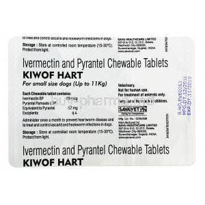 Kiwof Hart Chewable Tabs for small Dogs(<11kg), Ivermectin/ Pyrantel, 68mcg/57mg, Blister pack back presentation, SavaVet