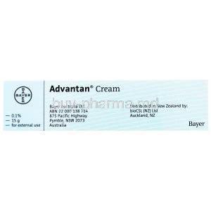 Advantan Ointment/cream, Methylprednisolone Aceponate, 0.1% 15g, box side presentation with information