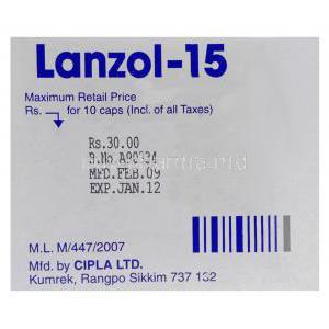 Lanzol, Generic  Prevacid, Lansoprazole 15 mg Box manufucturer info