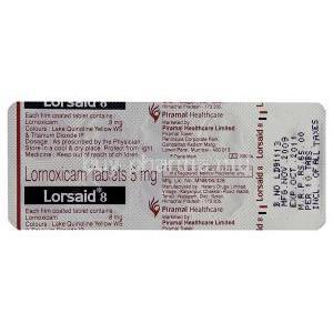 Lornoxicam  Tablet packaging info