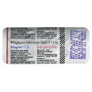 Pioglar, Pioglitazone 15mg tablets back