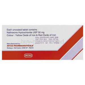 Naltima, Generic Revia, Naltrexone 50 mg (Intas) Manufacturing info