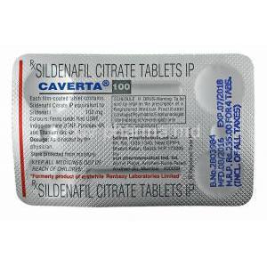 Caverta, Sildenafil 100mg tablets back
