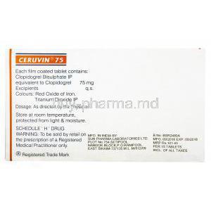 Ceruvin, Clopidogrel 75mg dosage